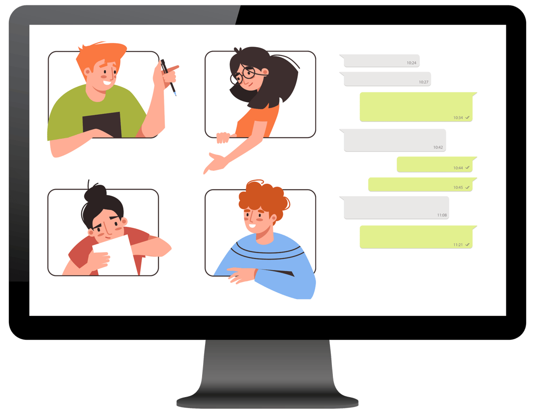 Illustration of students meeting and sharing together online